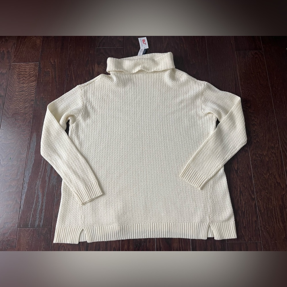 VINEYARD VINES Women Ivory cowl neck Sweater Knit Merino Wool Blend Large NEW